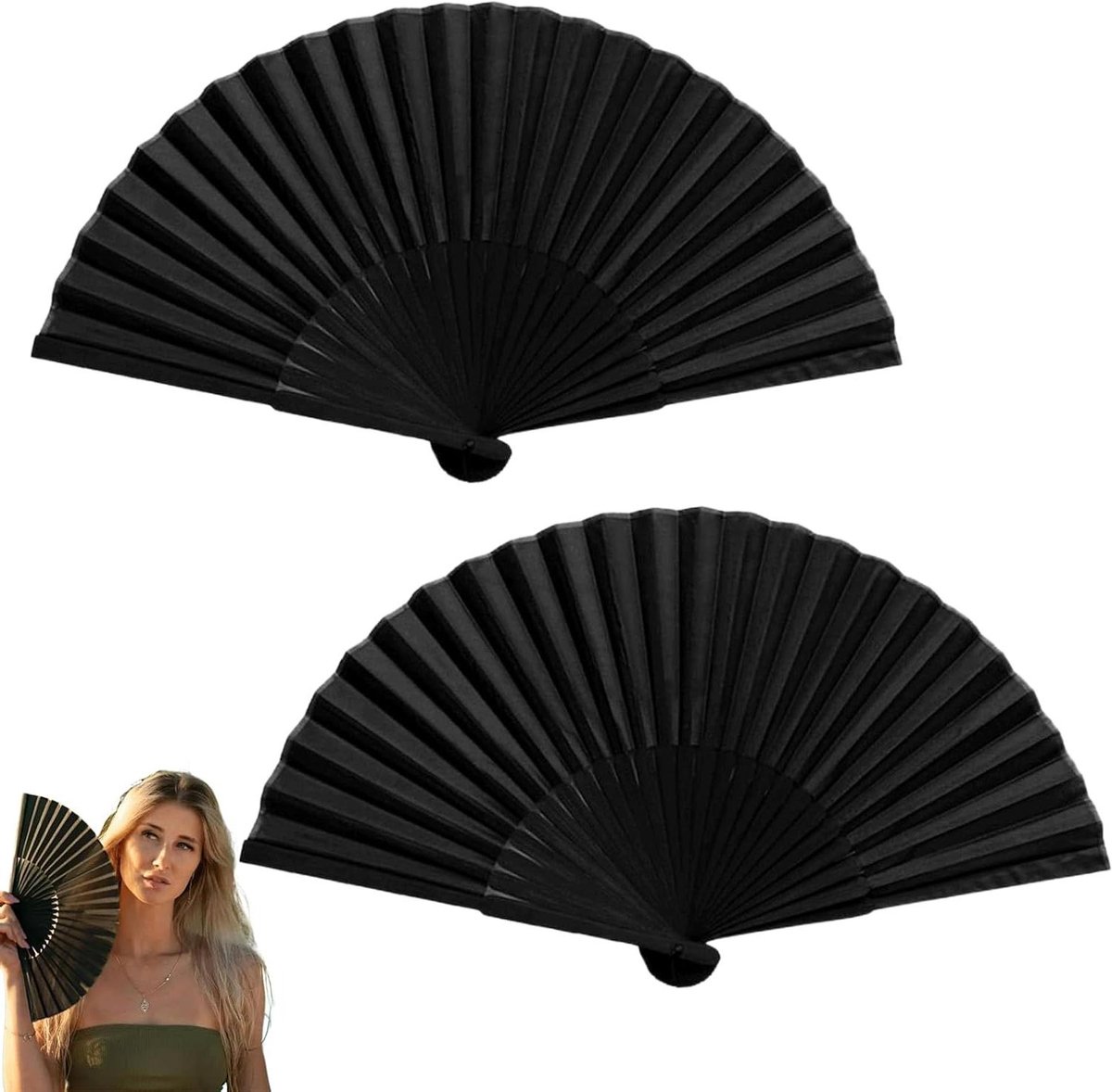   - Opvouwbare waaiers set van 2 zwart | Zomer bruiloft decoratie handwaaiers | Chinees vouwwaaier verjaardag feest wanddecoratie